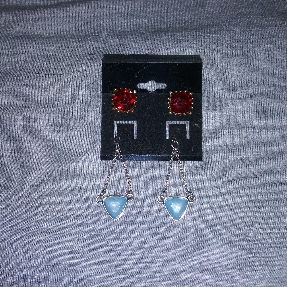 Red crystals w/ gold detail & blue/silver dangles.